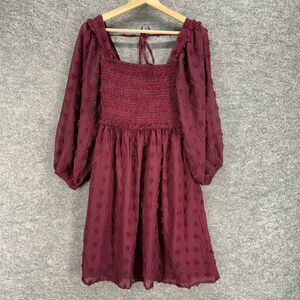 Zcsia Dress Women S Small Red Polka Dot Embroidered Shift Midi Square Neck